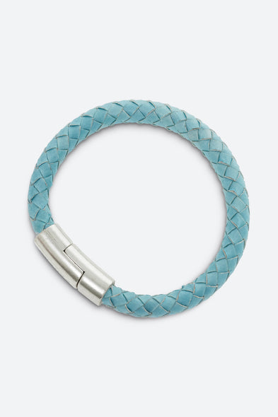 Braided Leather Bracelet in sky blue