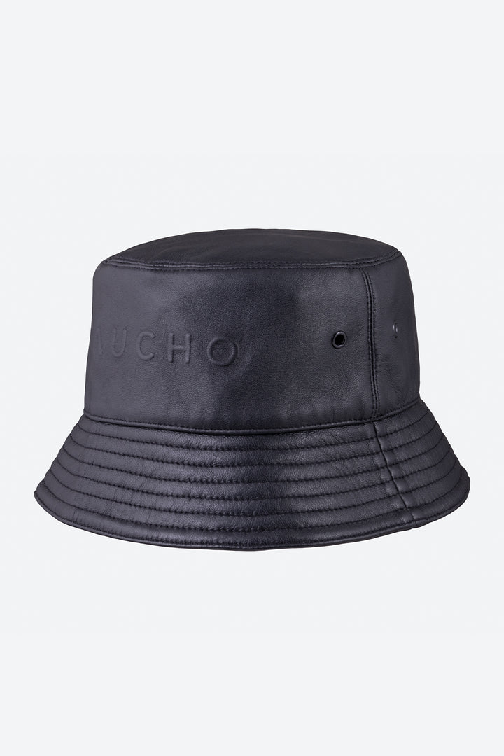 Lambskin Leather Bucket Hat in Black