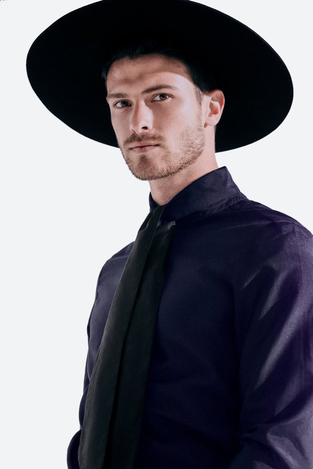 Fedora Wide Brim Hat | 100% Wool | Leather Trim | unisex | Black M