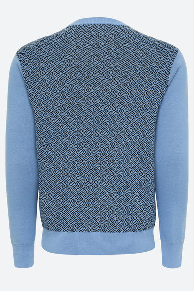 Ivo Cotton Knit Logo Back Sweater in Light Blue and Black