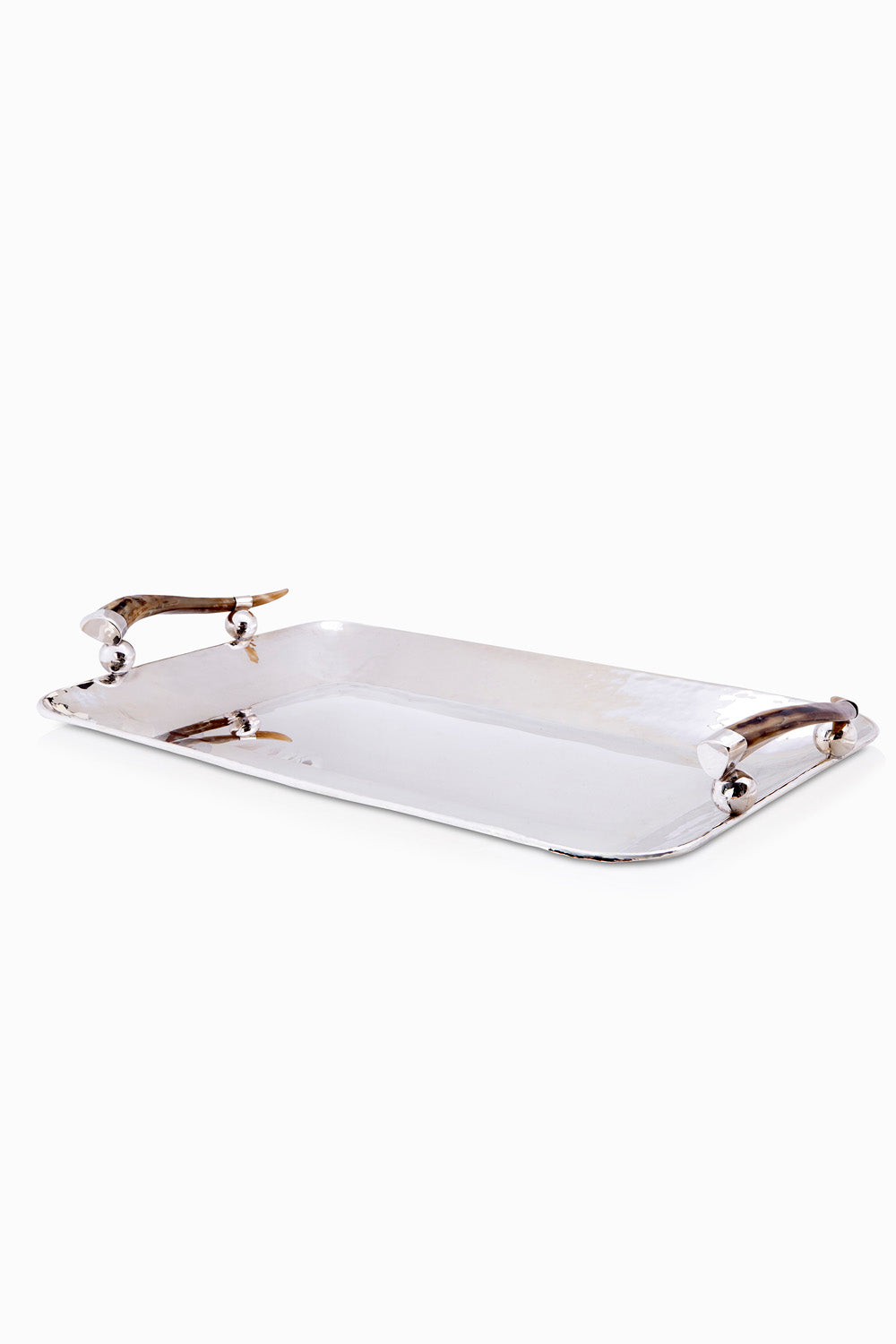 Olivos Big Rectangular Tray, Brown Horn, Polished Silver